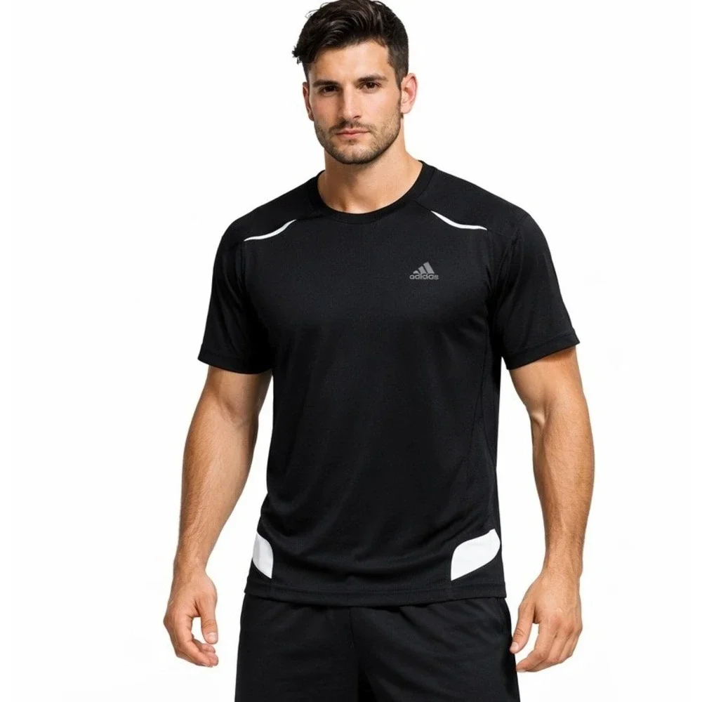 Adidas Anda Athletic Soccer Shirt Mens Medium Black Short Sleeve Training Good